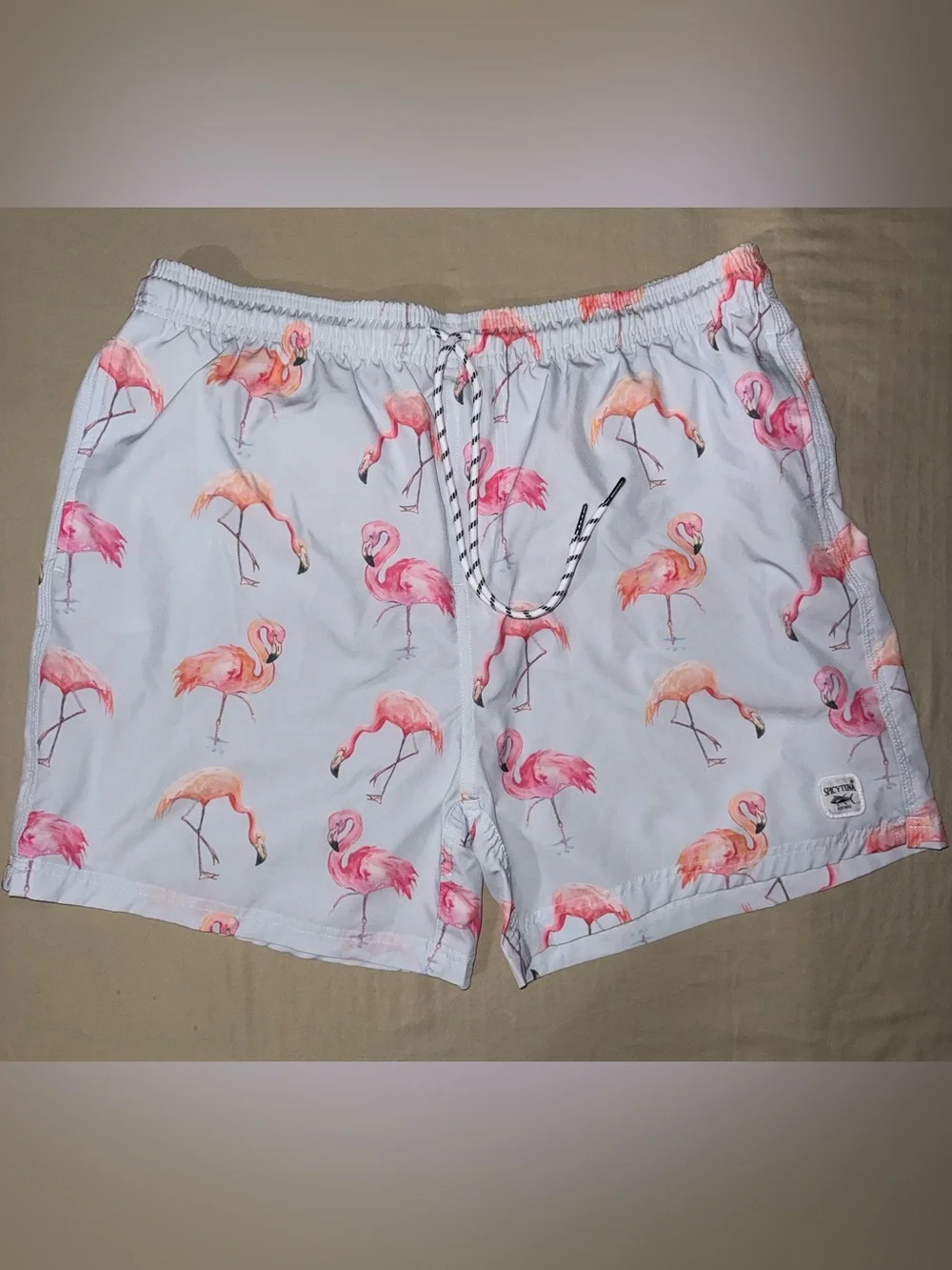 Spicy Tuna Men’s Swim Trunks Flamingo Print Size 2XL
